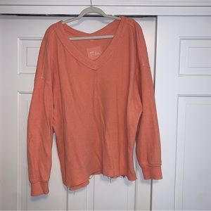 Bright coral ribbed aerie sweater